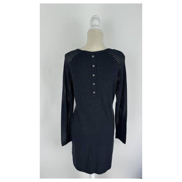 Cynthia Rowley Womens Sweater Dress Merino Wool Open Knit Sleeves Size M Grey - Picture 2 of 11